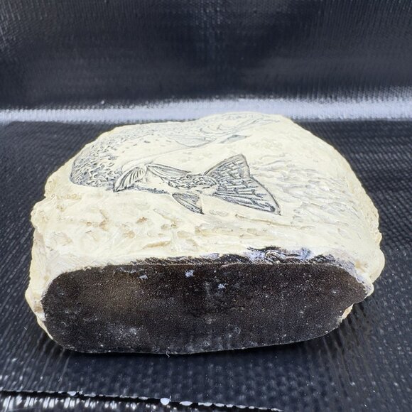 Trout Jumping Out Of The Water To Catch A Insect On Rock Style Resin Figurine - Picture 7 of 8